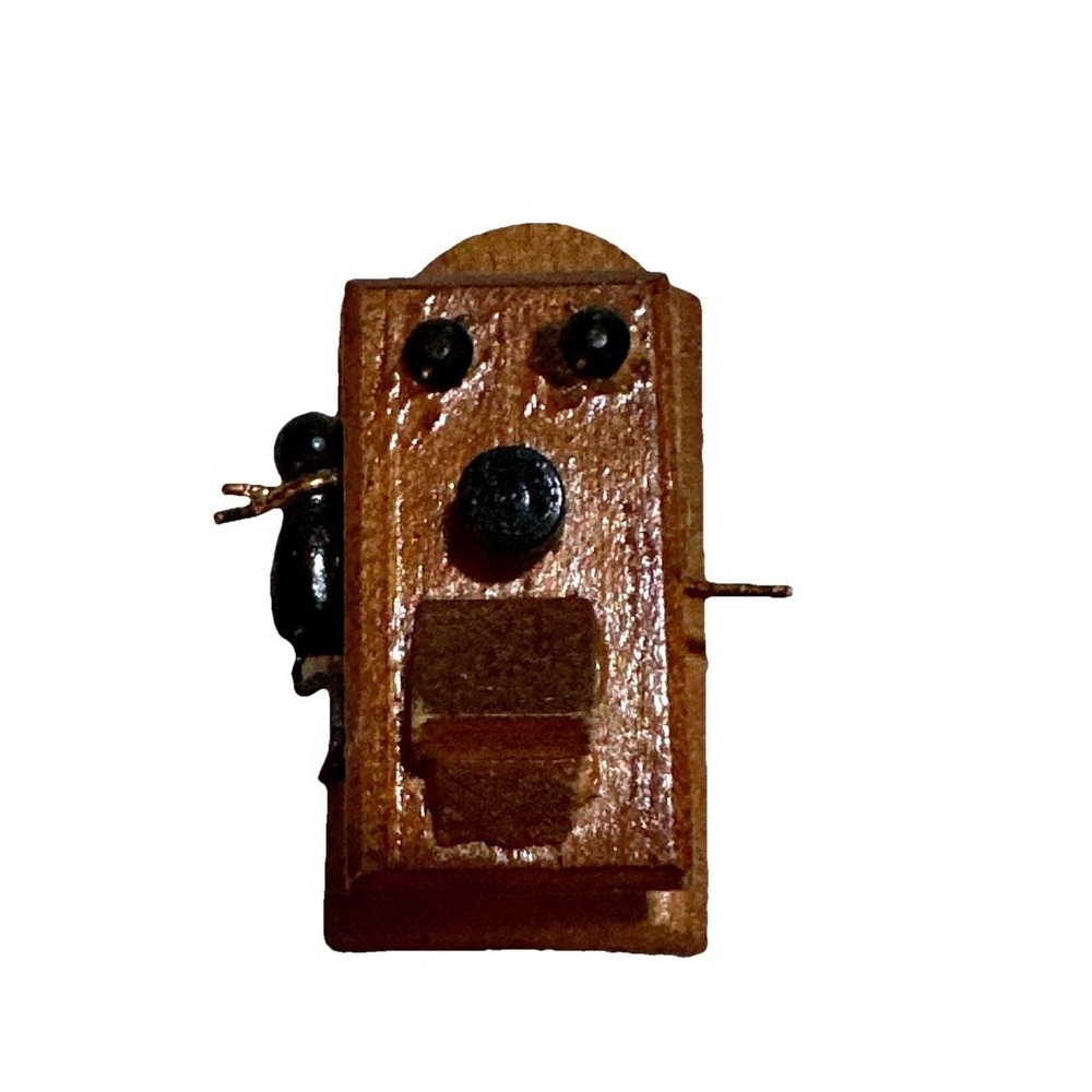 Vintage Miniature Wood Wall Crank Telephone Dollhouse Accessory 1:12 Scale Brown